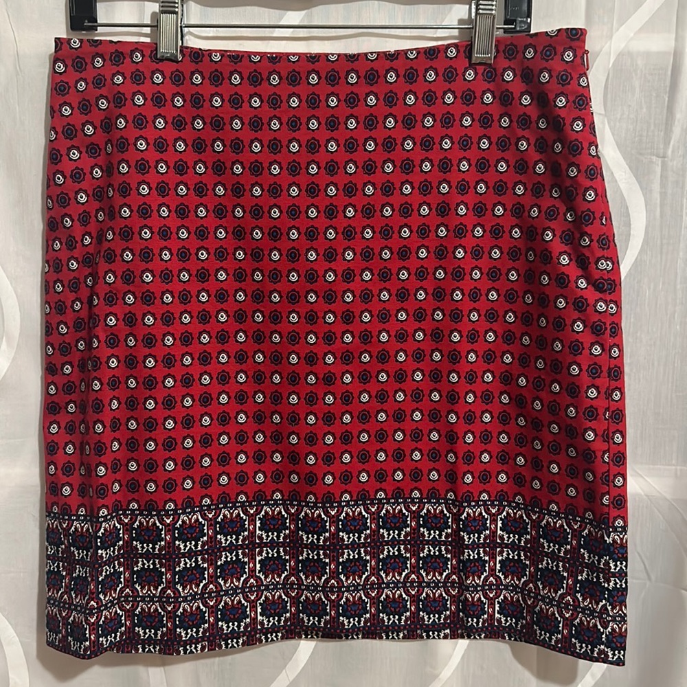Talbots, Red And Navy Print, Fully Lined Skirt, Size 10P